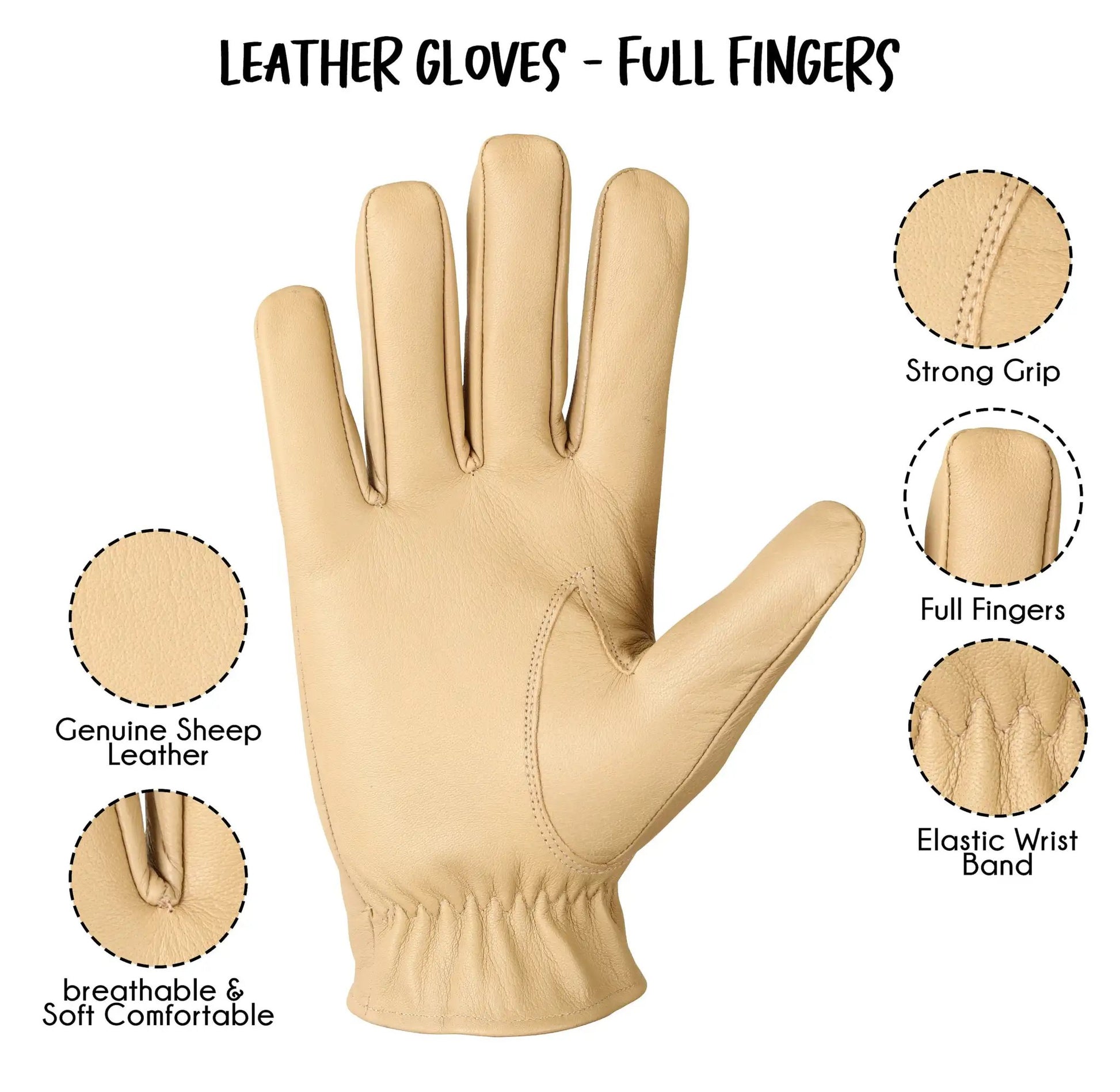 Beige Lambskin Leather Gloves