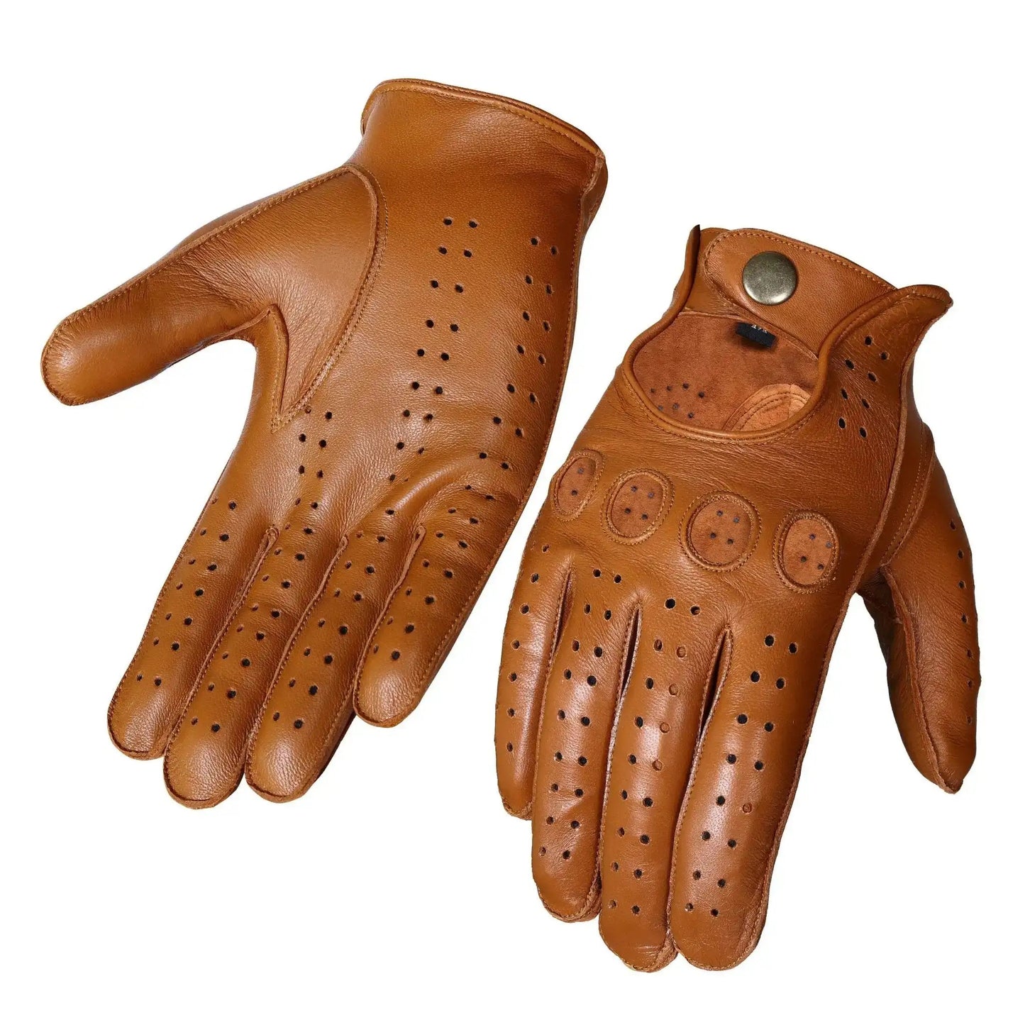 Tan Brown Lambskin Knuckle Leather Gloves
