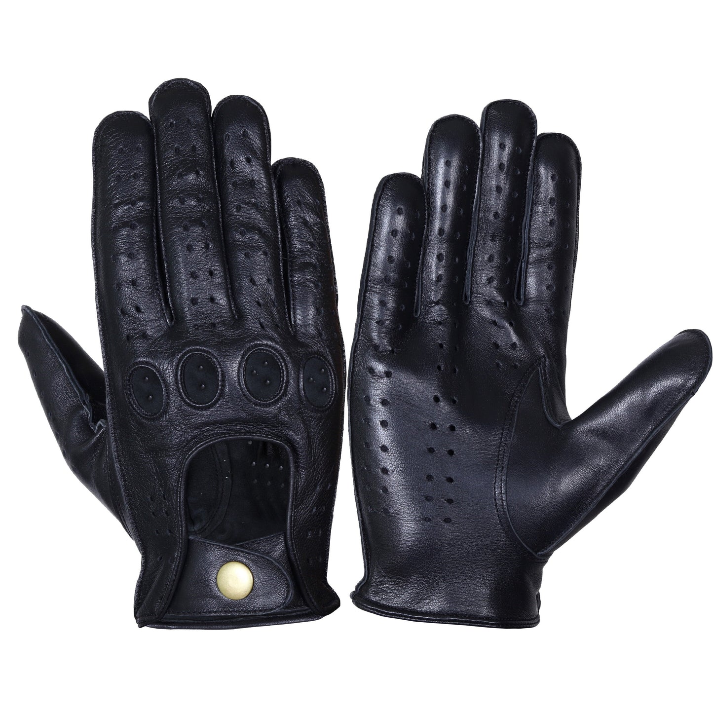 Black Lambskin Knuckle Leather Gloves