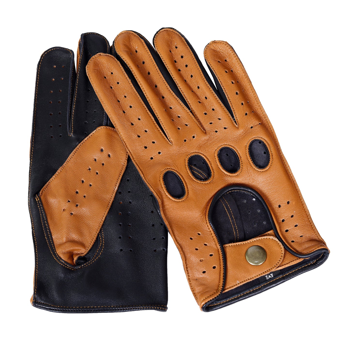Tan Black Lambskin Knuckle Leather Gloves