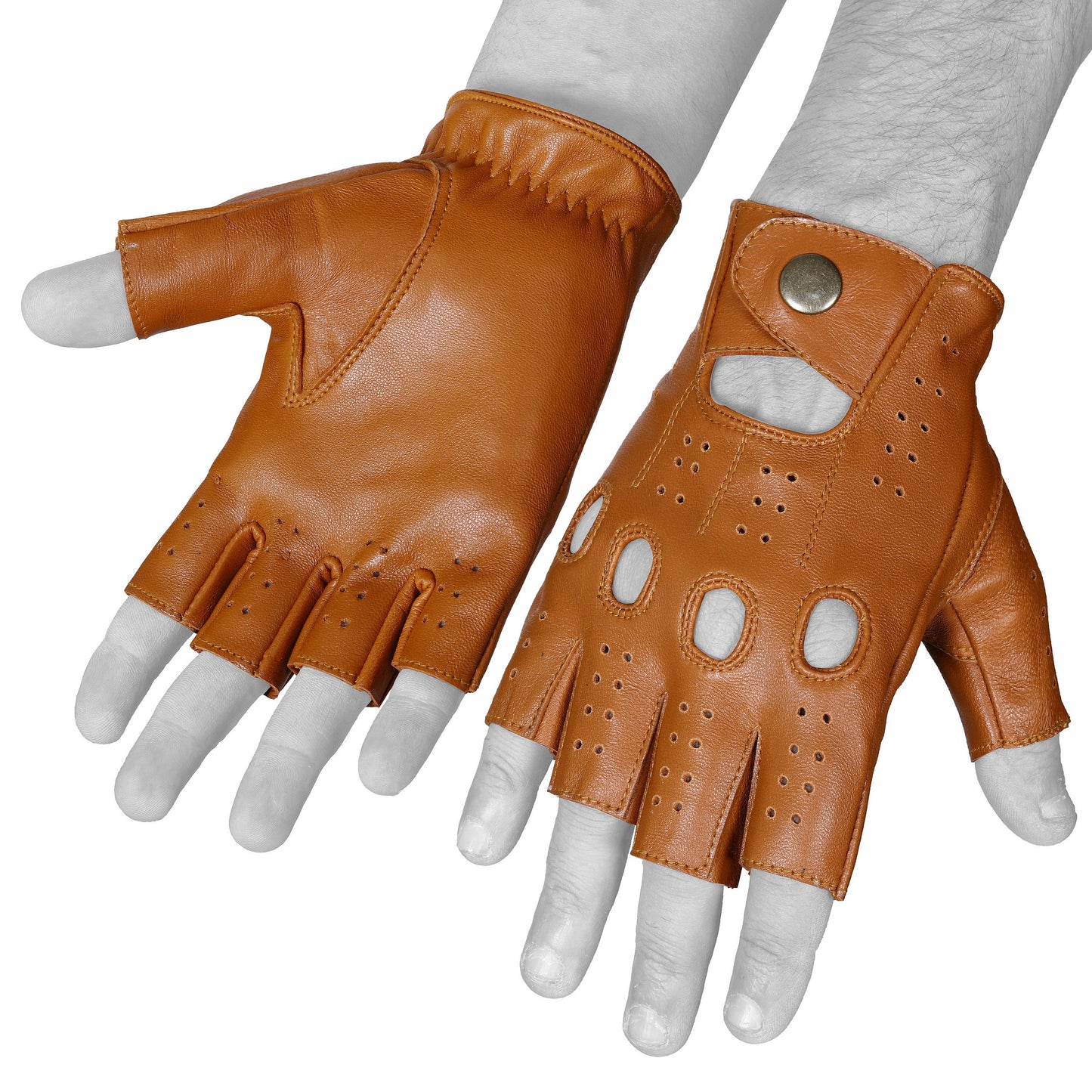 Tan Half finger Lambskin Knuckle Leather Gloves
