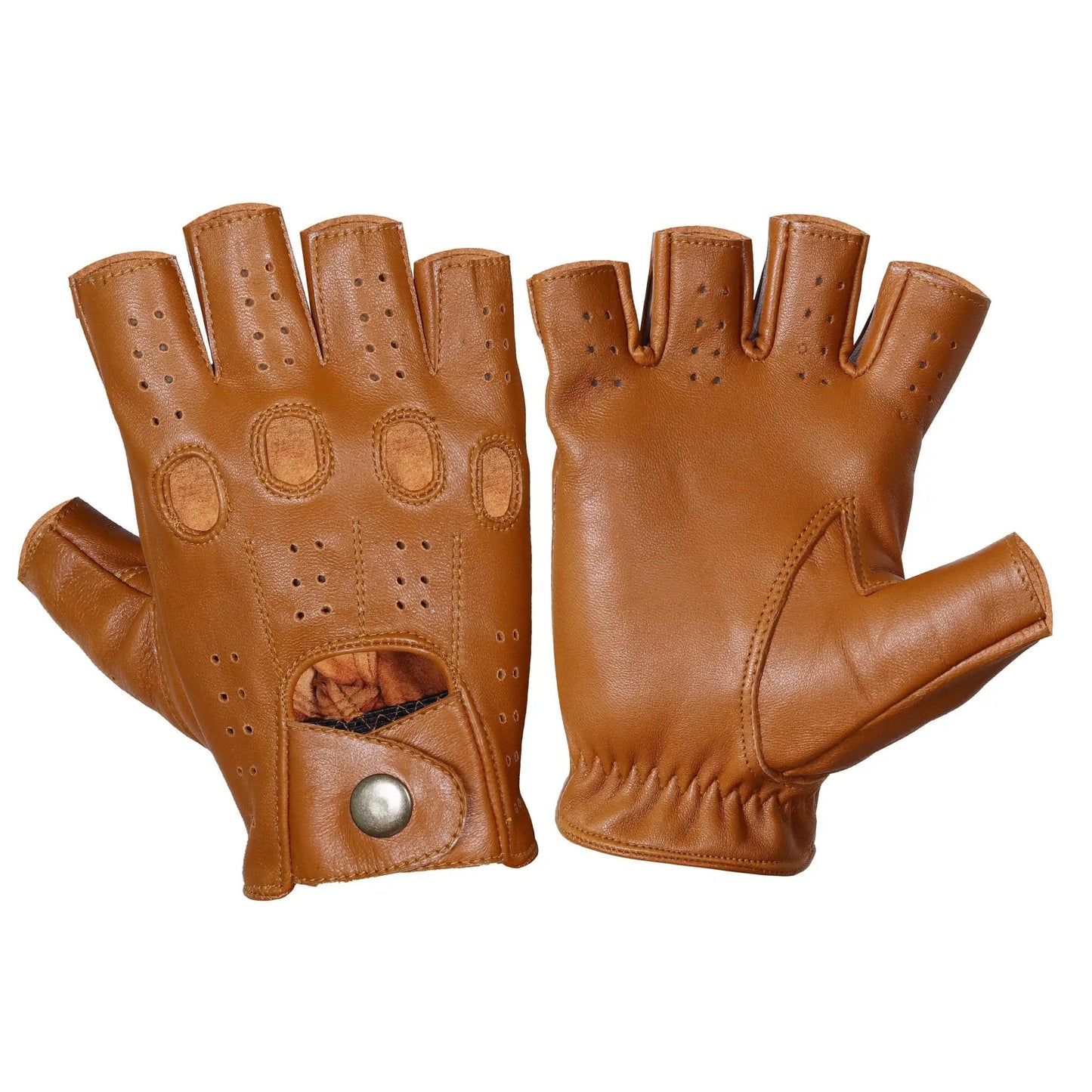 Tan Half finger Lambskin Knuckle Leather Gloves