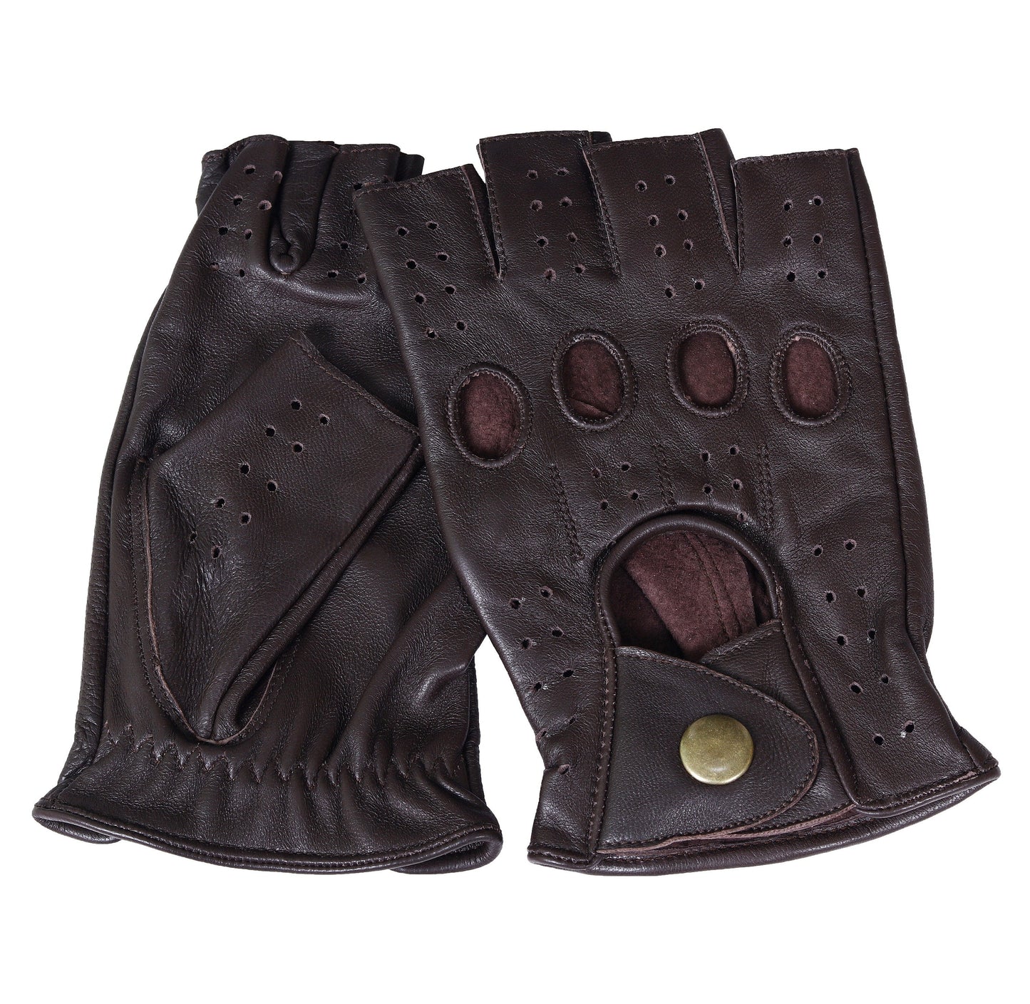 Chocolate Brown Half finger Lambskin Leather Gloves