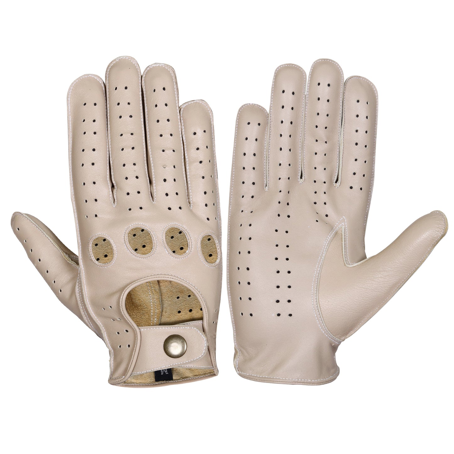 Beige Lambskin Knuckle Leather Gloves