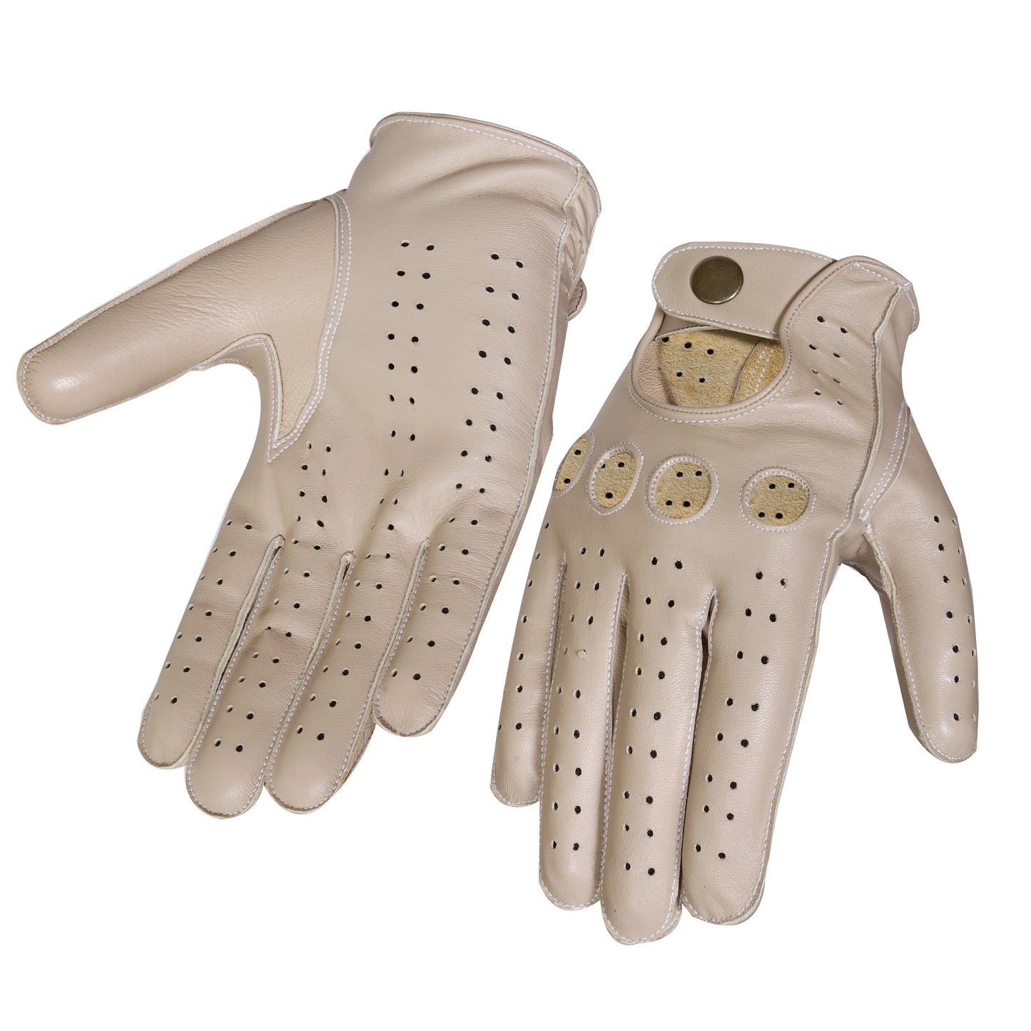 Beige Lambskin Knuckle Leather Gloves