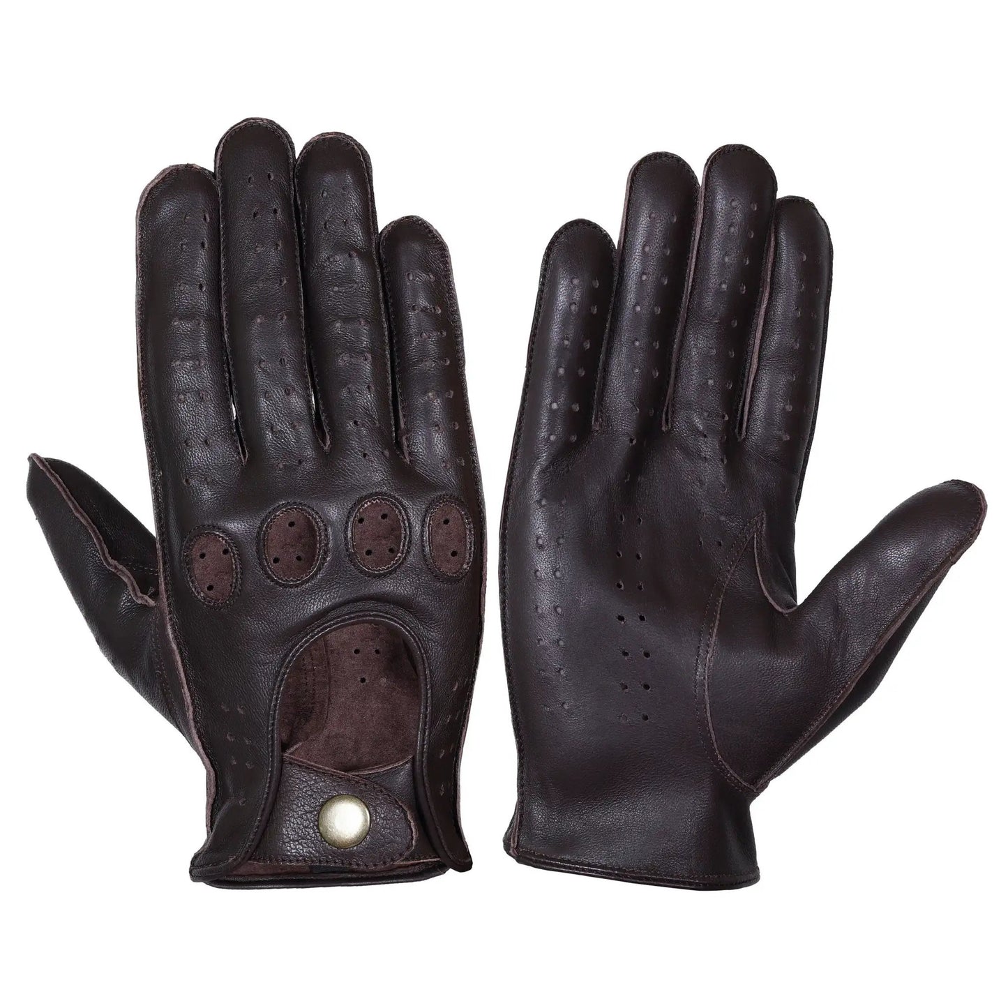 Chocolate Brown Lambskin Knuckle Leather Gloves