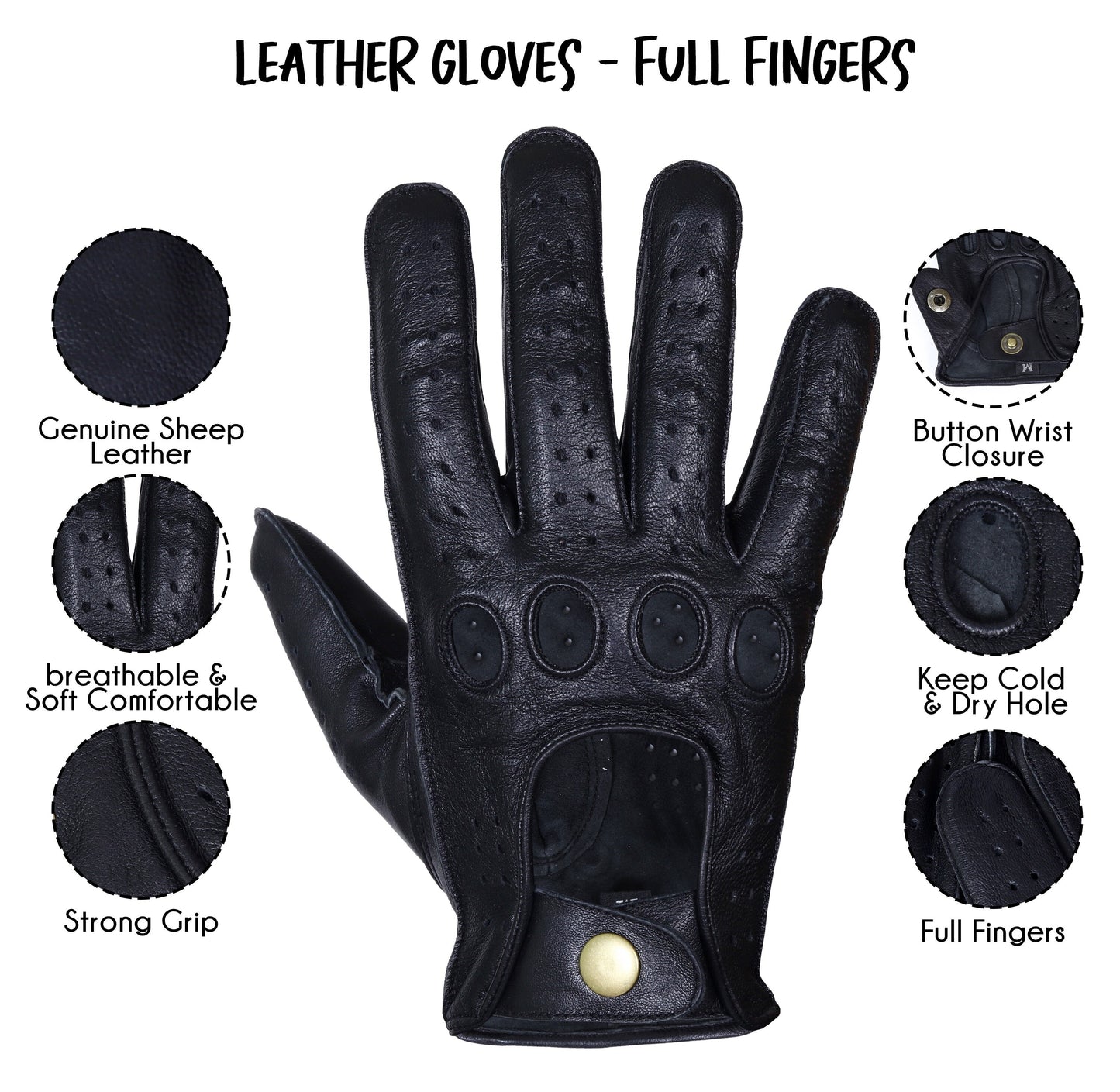 Black Lambskin Knuckle Leather Gloves