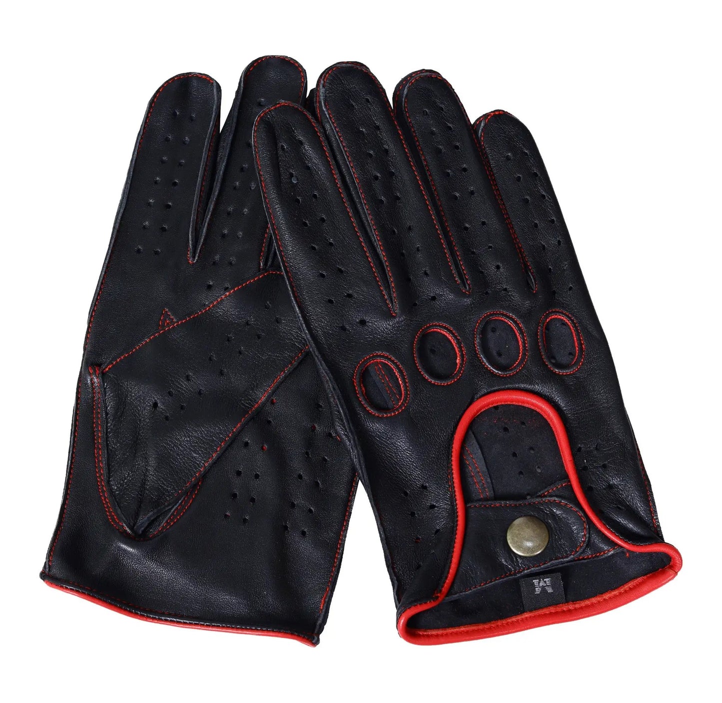 Black Red Lambskin knuckle Leather Gloves