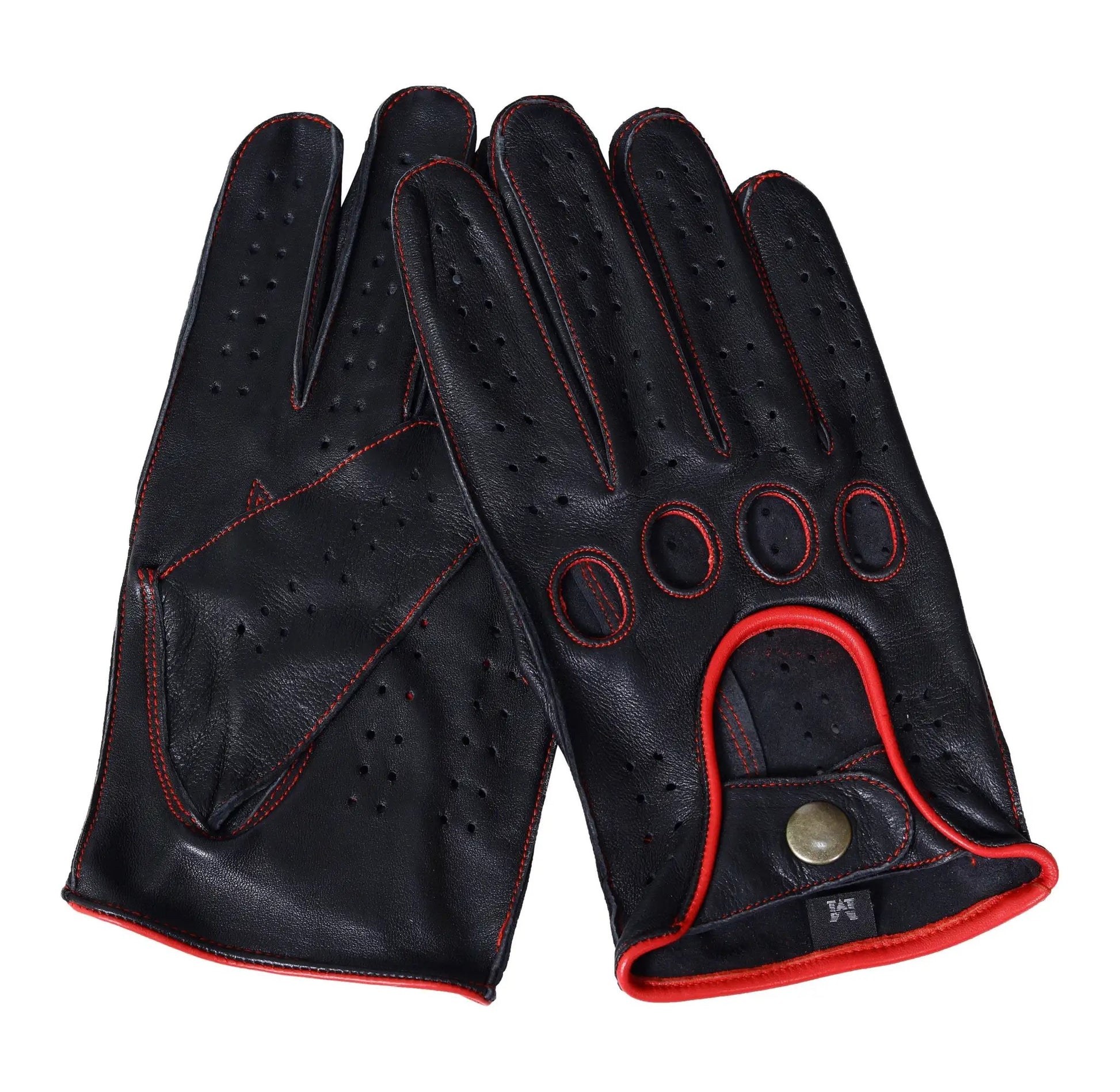 Black Red Lambskin knuckle Leather Gloves