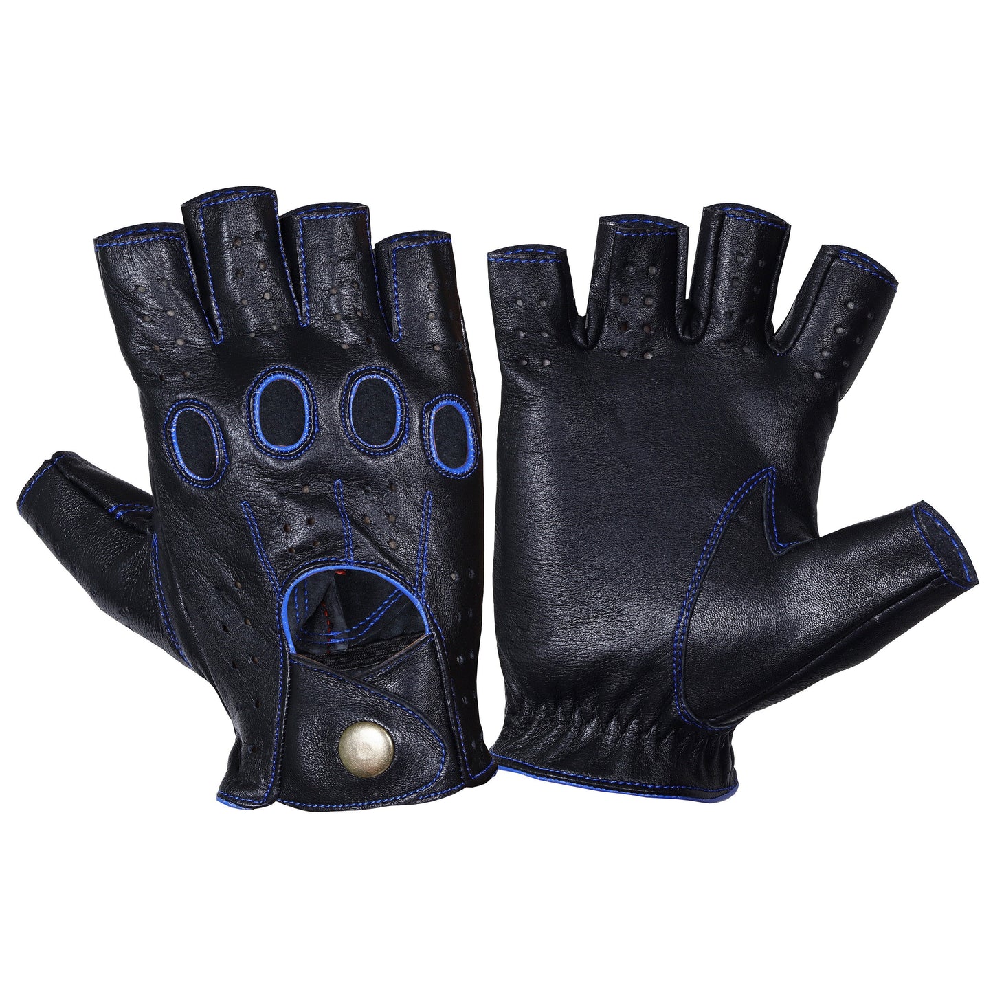 Black Blue Half Finger Knuckle Driving Gloves Lambskin Leather Gloves