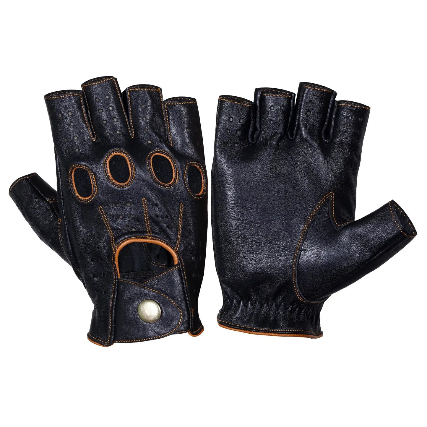 Black Brown Half Finger Lambskin leather Gloves
