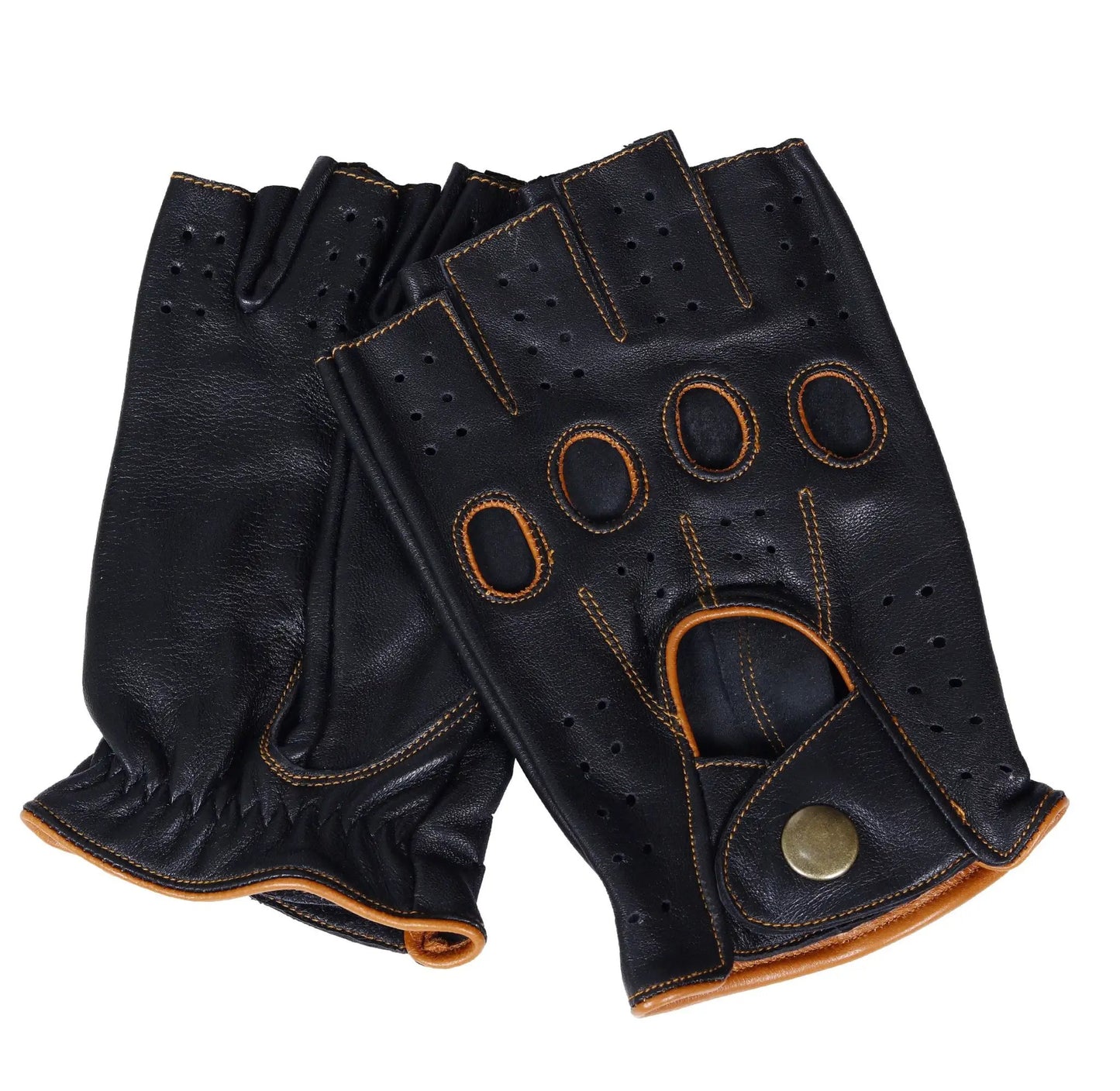 Black Brown Half Finger Lambskin leather Gloves
