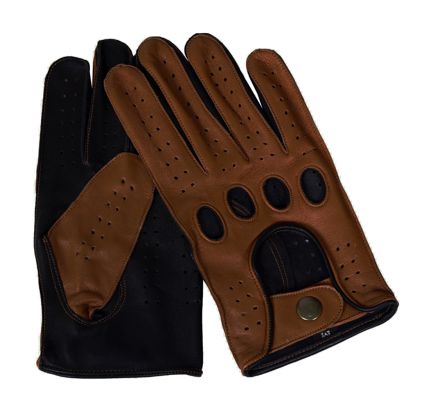 Brown Black Lambskin Knuckle Leather Gloves