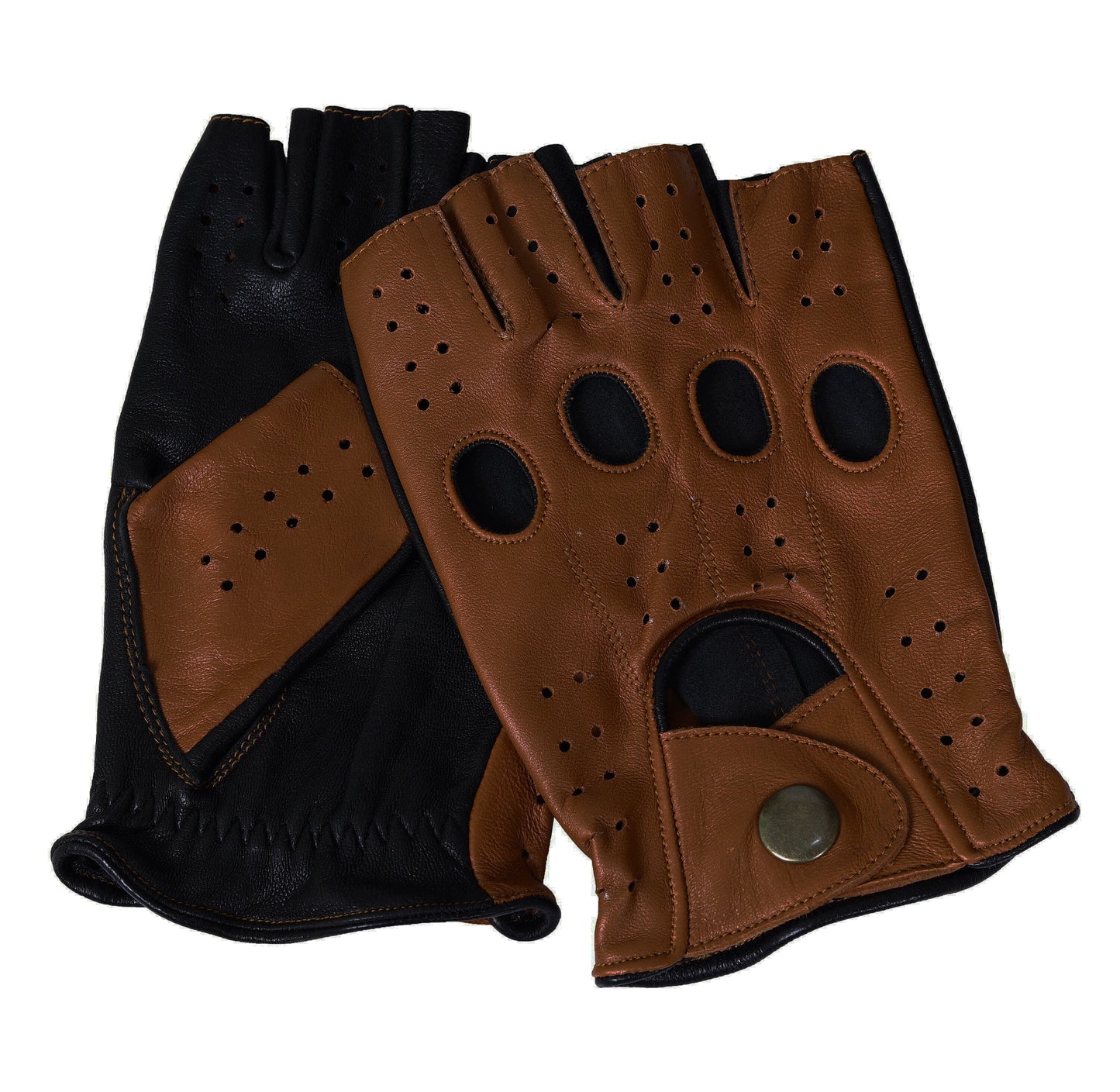 Black Brown Half Finger Lambskin Knuckle Leather Gloves