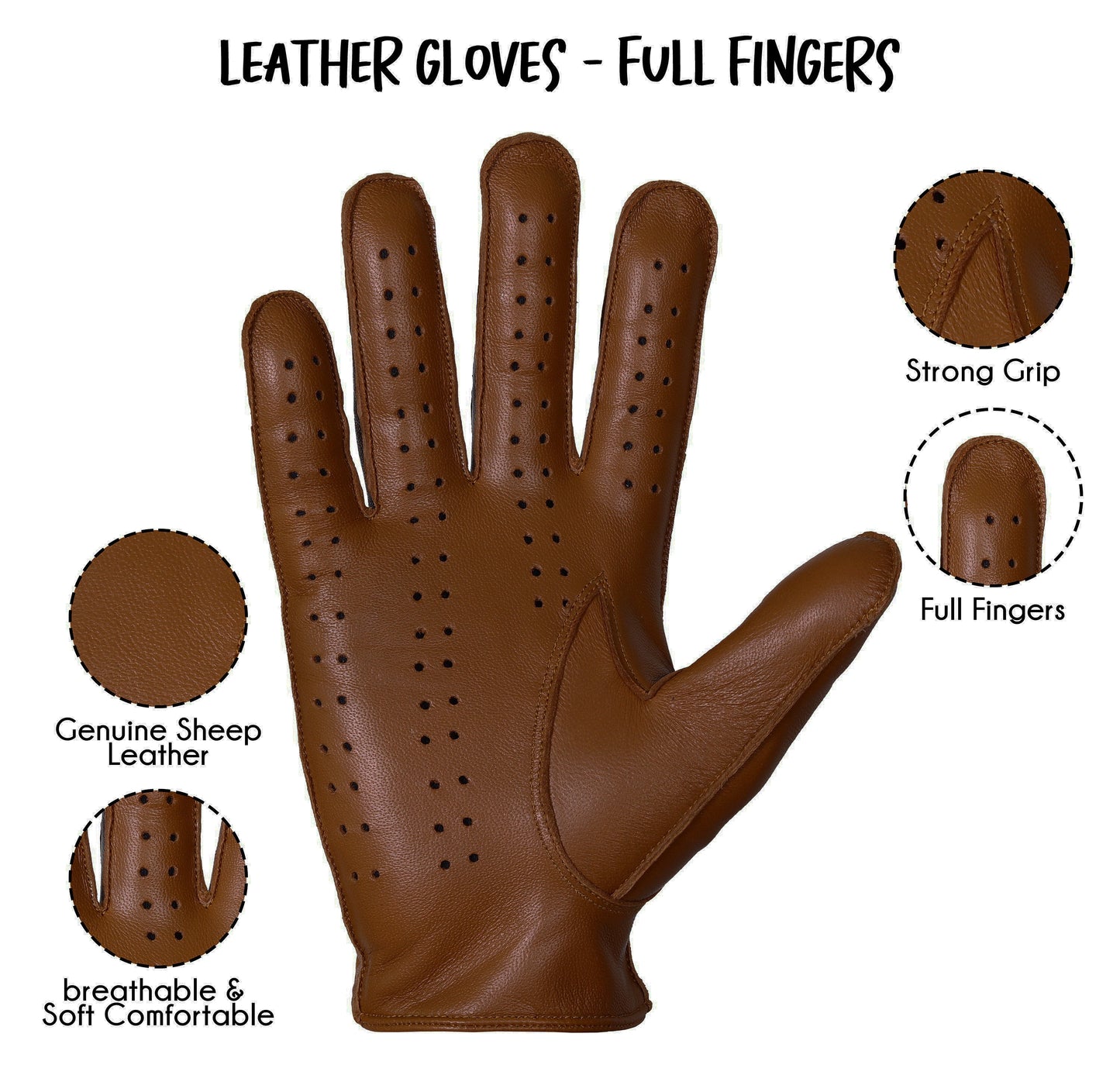 Dark Brown Lambskin Knuckle Leather Gloves