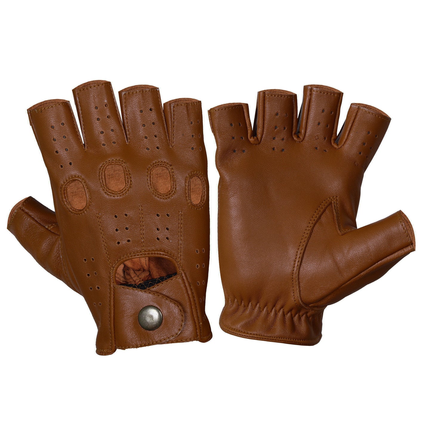 Dark Brown Half Finger Lambskin Leather Gloves