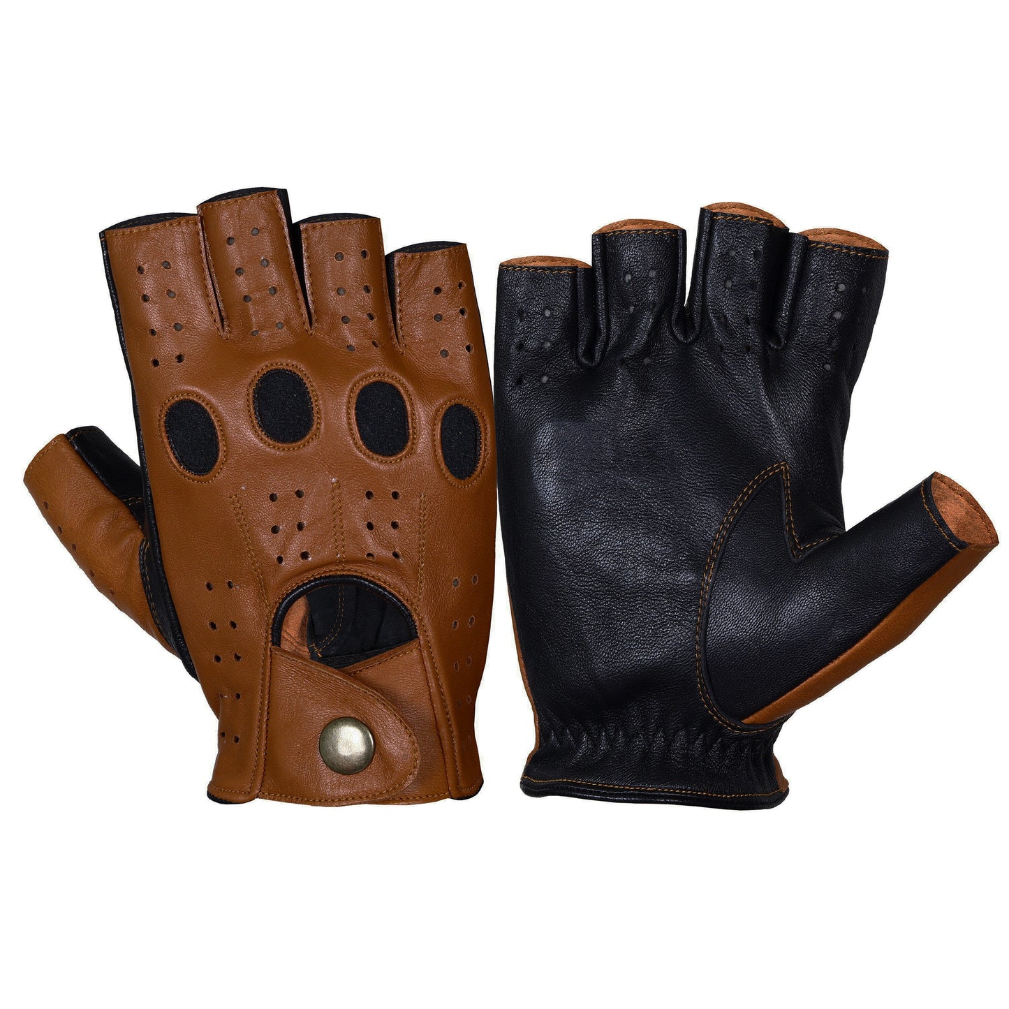 Black Brown Half Finger Lambskin Knuckle Leather Gloves