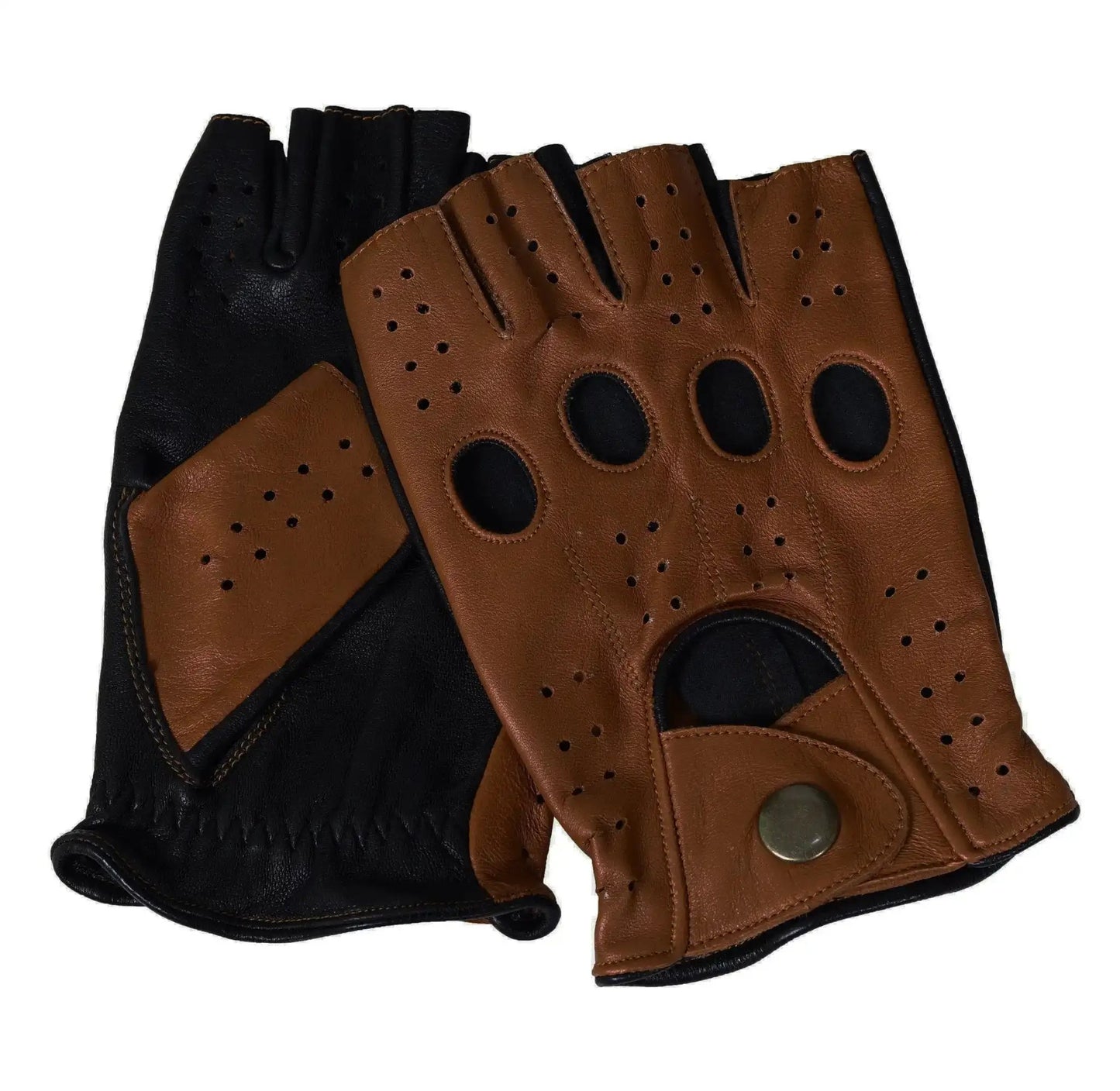 Black Brown Half Finger Lambskin Knuckle Leather Gloves