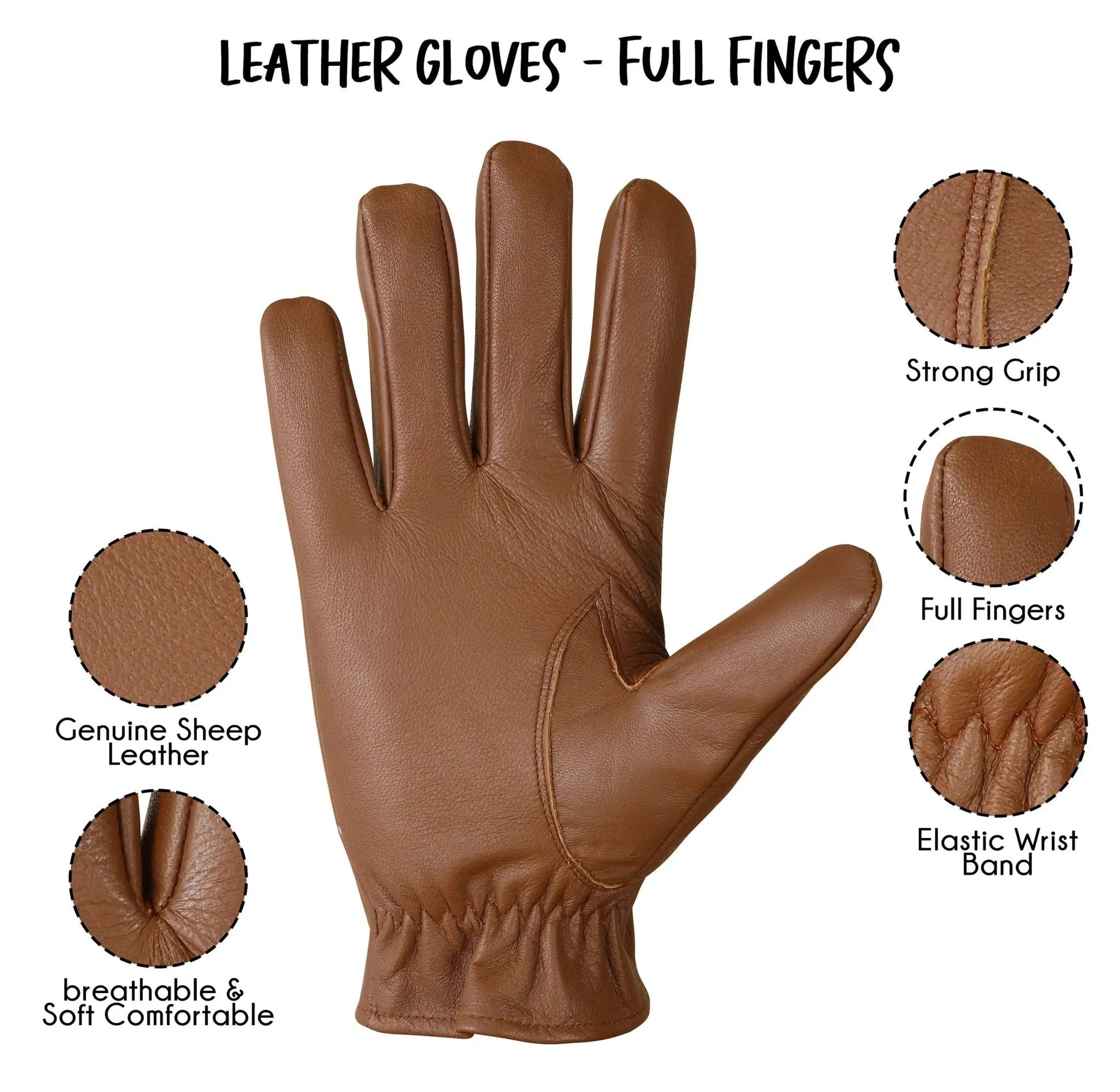 Brown Lambskin Leather Gloves