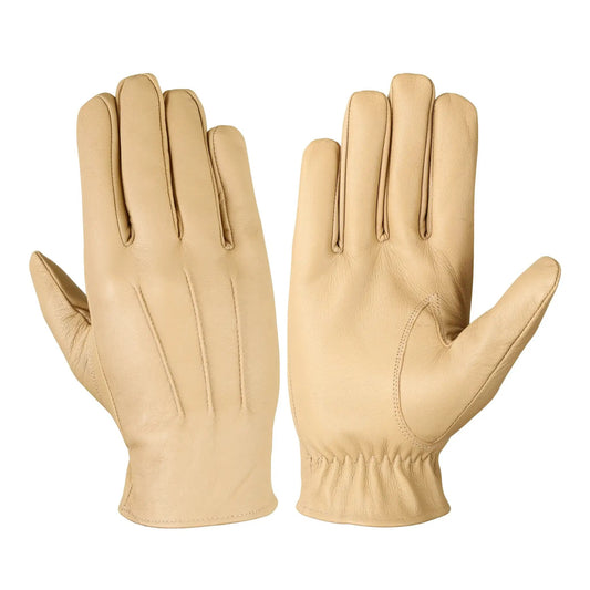Beige Fashion Leather Gloves - Lambskin Leather