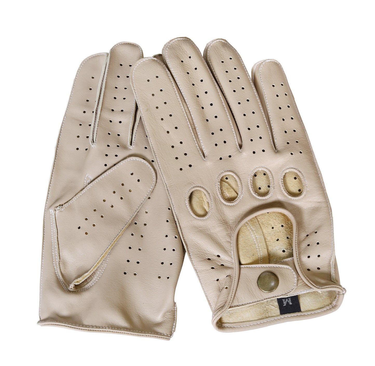 Beige Lambskin Knuckle Leather Gloves