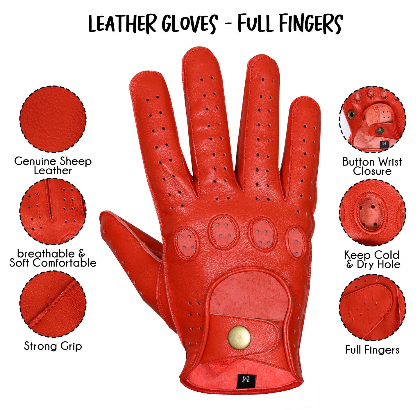 Red Lambskin Knuckle Leather Gloves