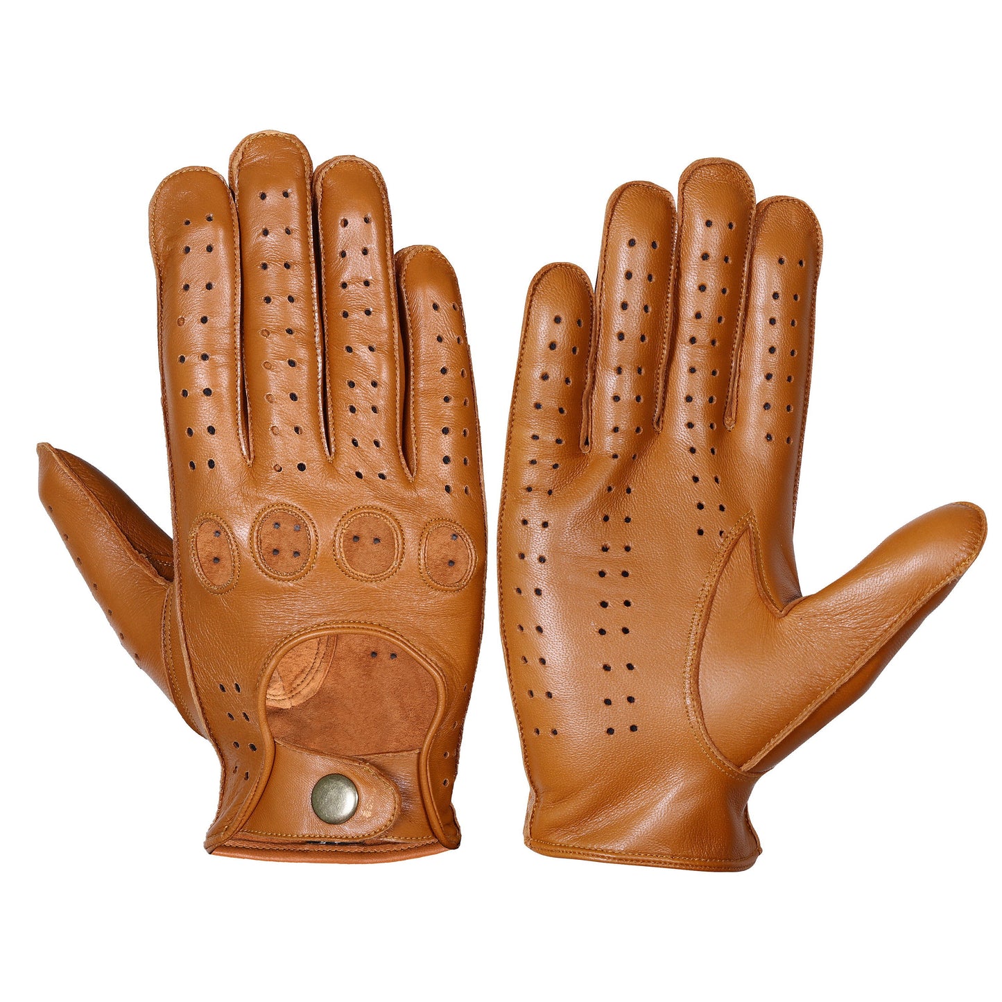 Tan Brown Lambskin Knuckle Leather Gloves