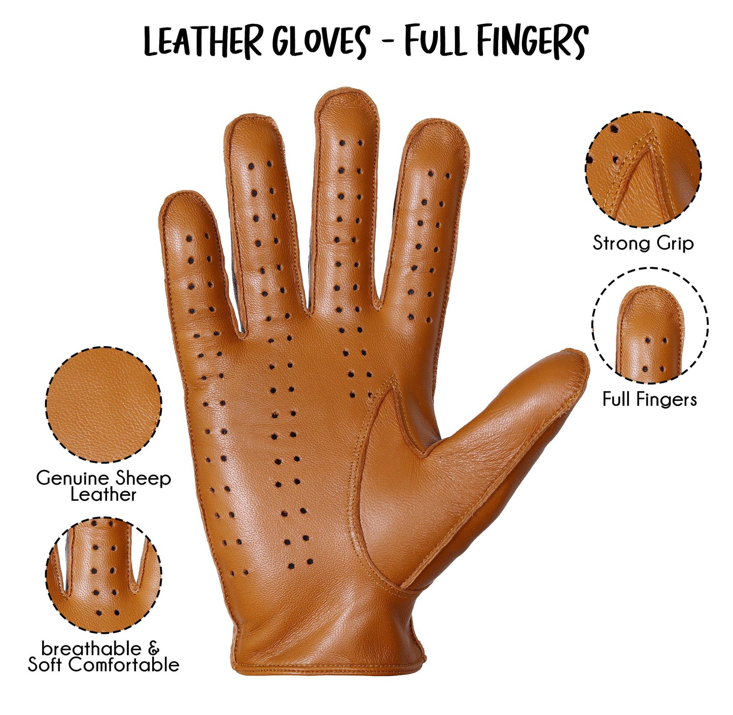 Tan Brown Lambskin Knuckle Leather Gloves