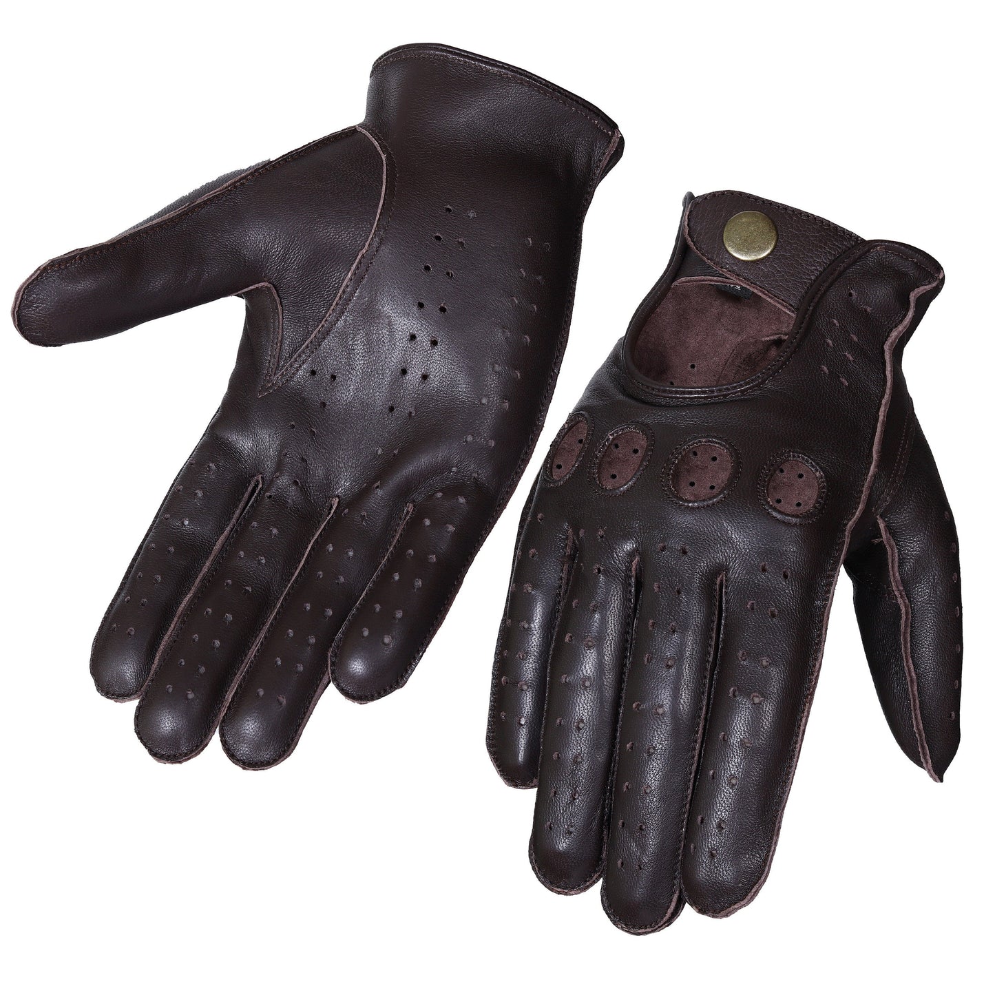 Chocolate Brown Lambskin Knuckle Leather Gloves