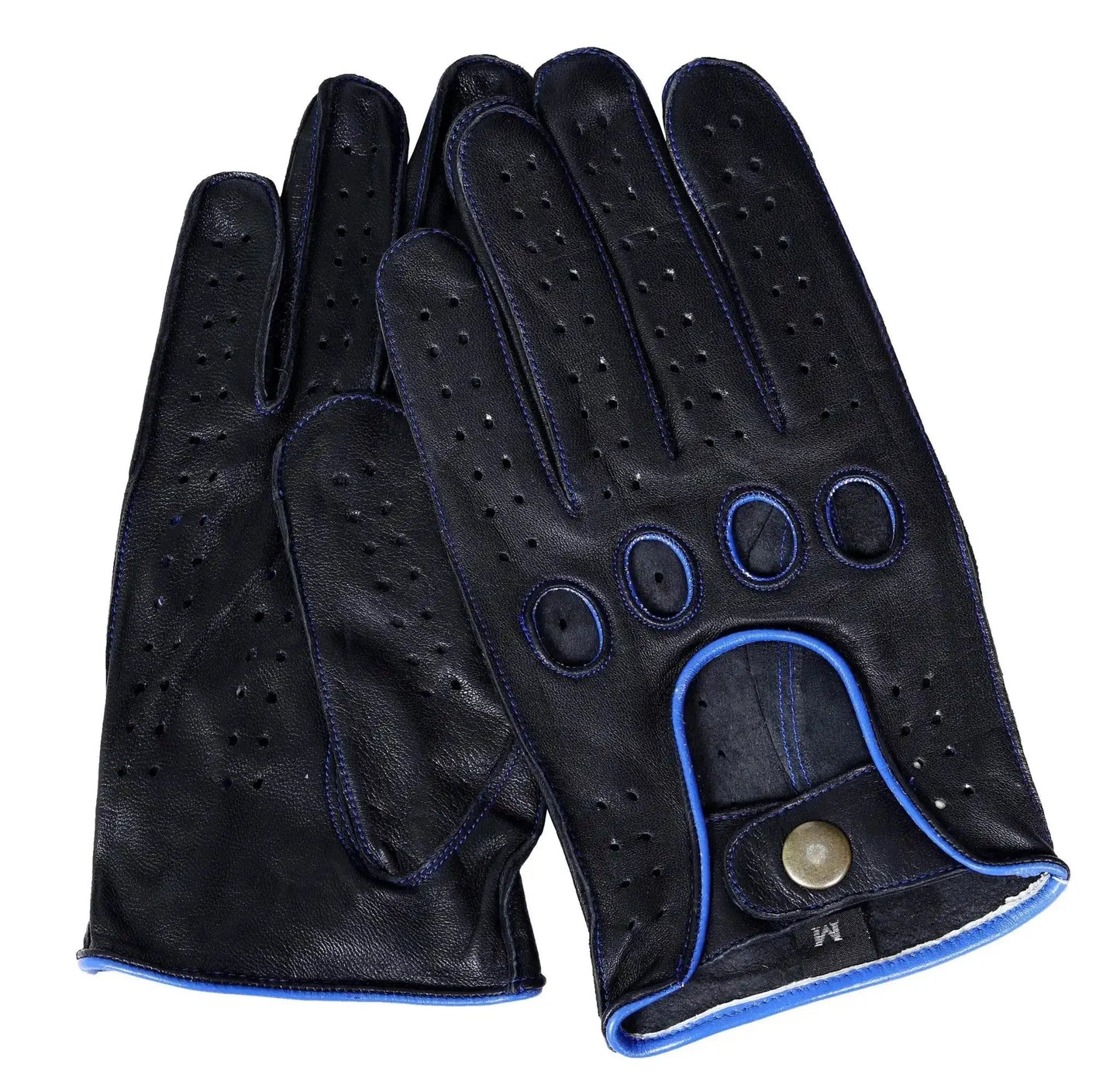 Black Blue Mix Knuckle Driving Gloves Lambskin Leather Gloves