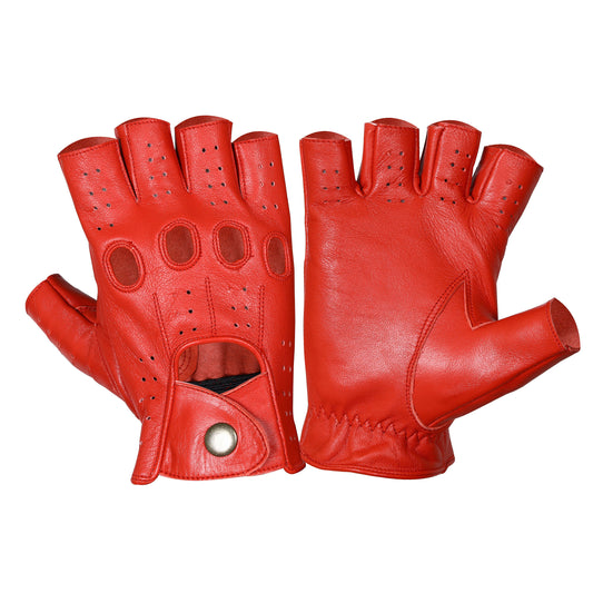 Red Half Finger Lambskin Leather gloves