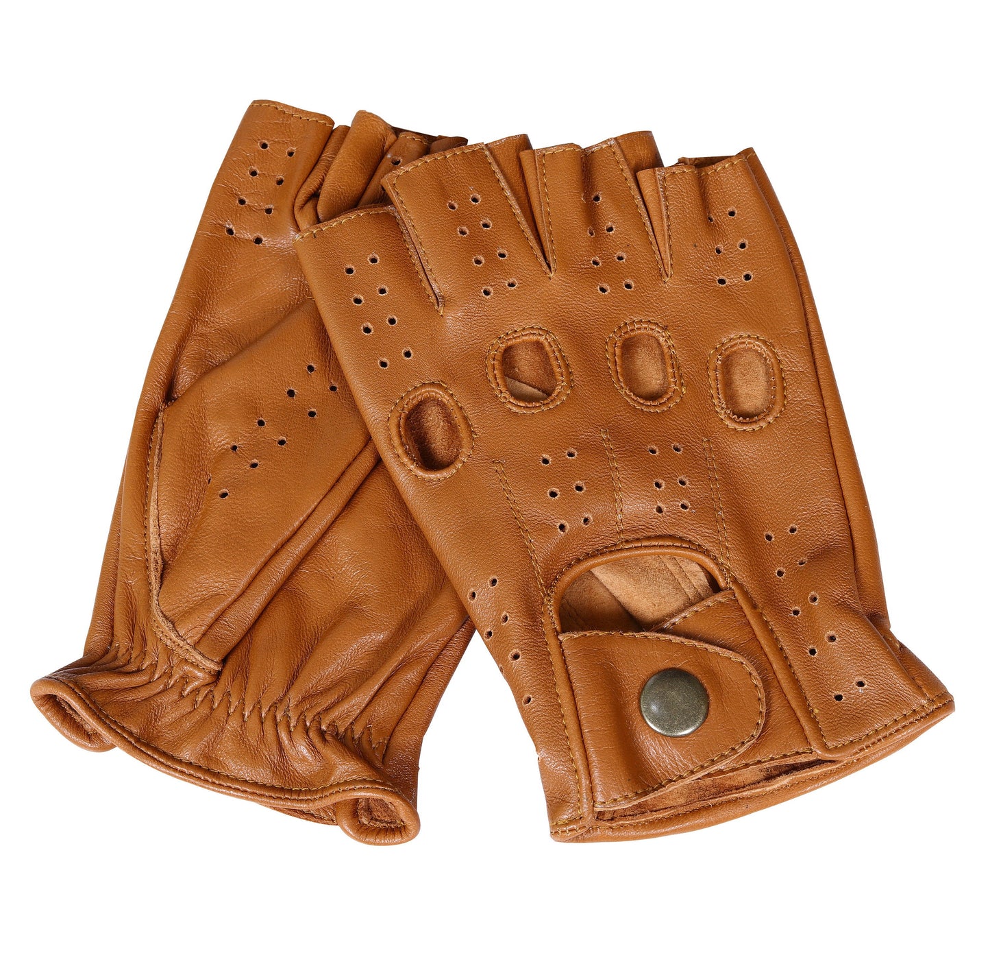 Tan Half finger Lambskin Knuckle Leather Gloves