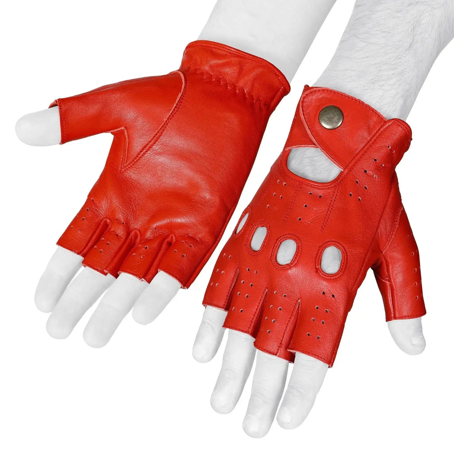Red Half Finger Lambskin Leather gloves