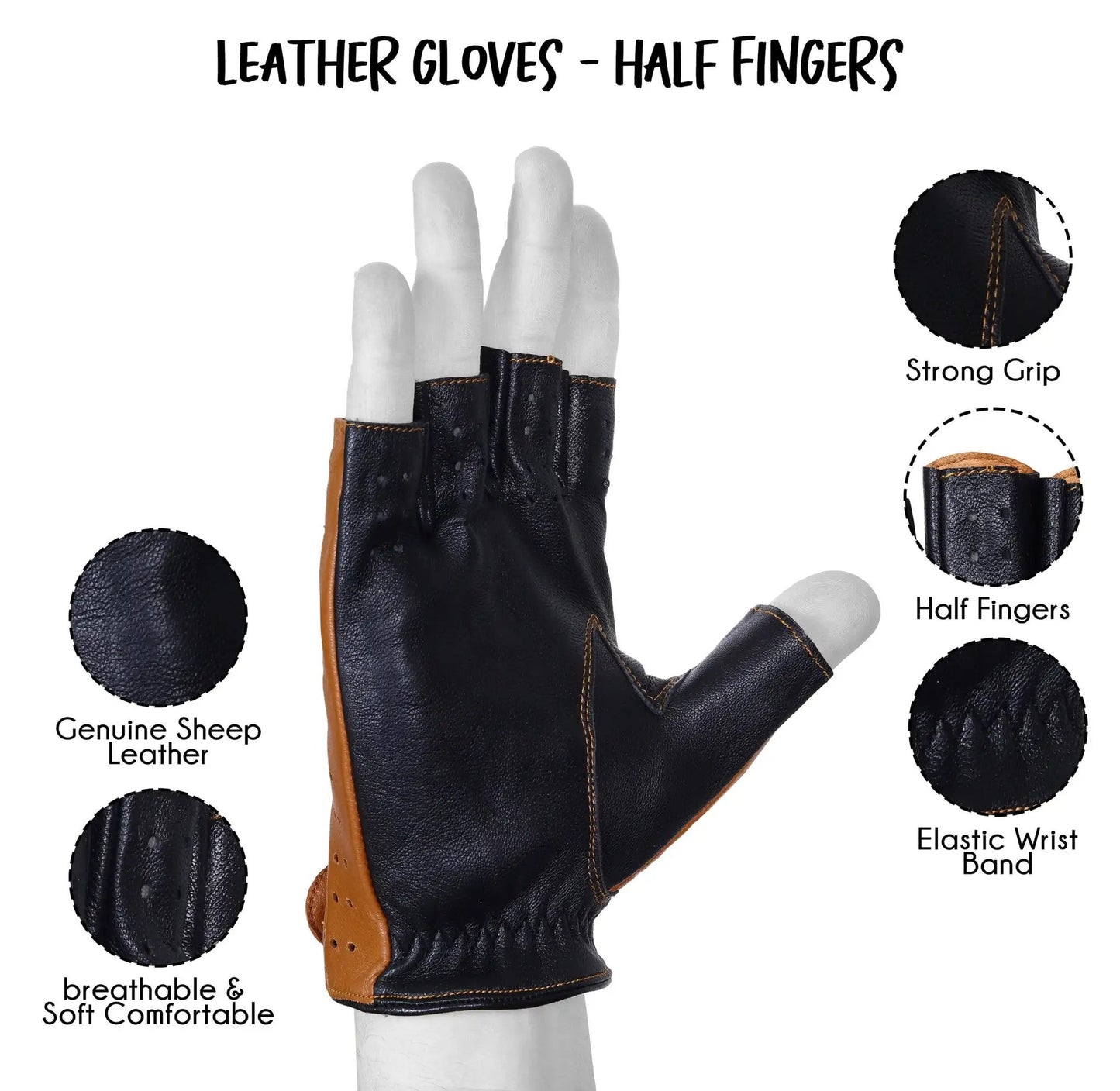 Brown Black- Half Finger - Lambskin Leather