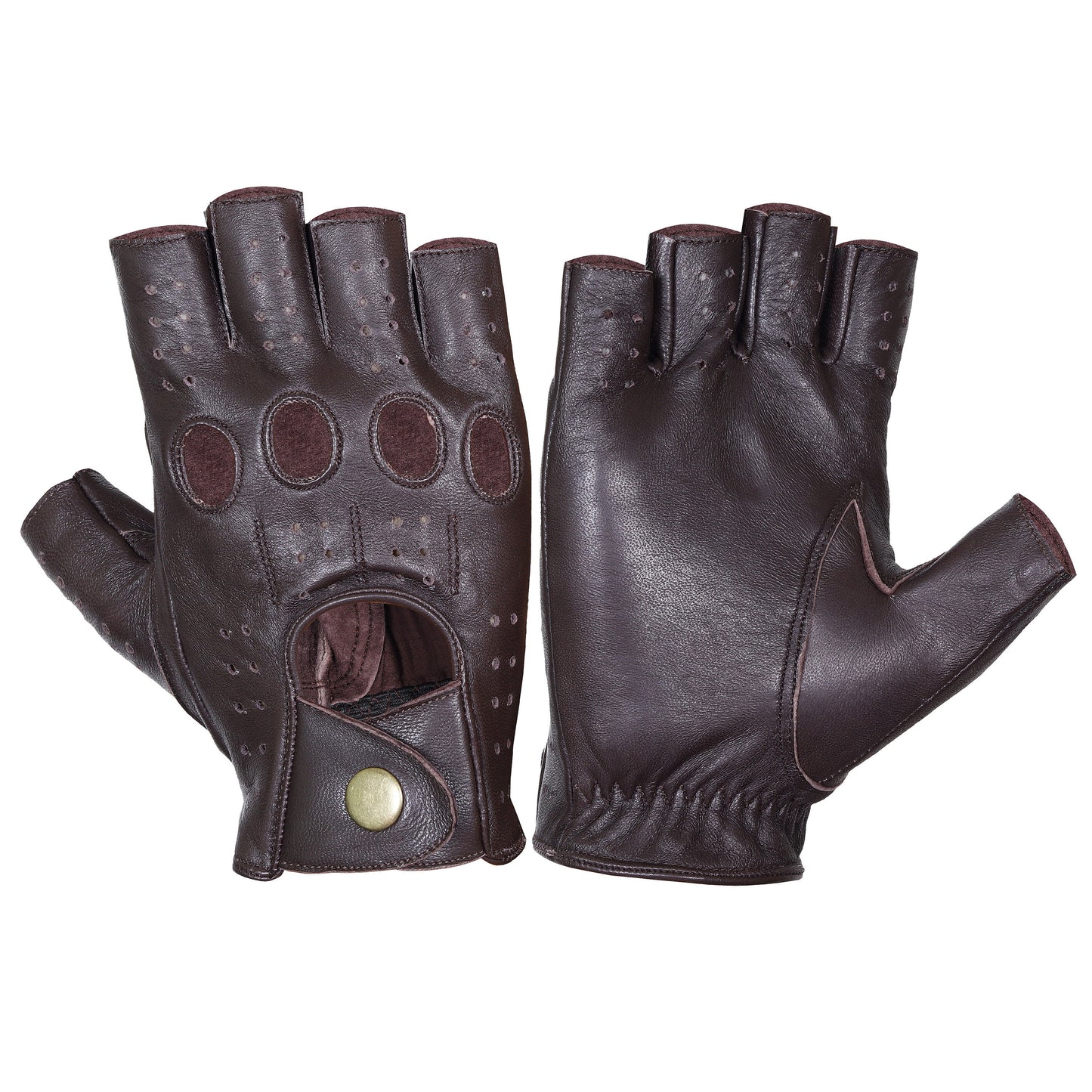 Chocolate Brown Half finger Lambskin Leather Gloves