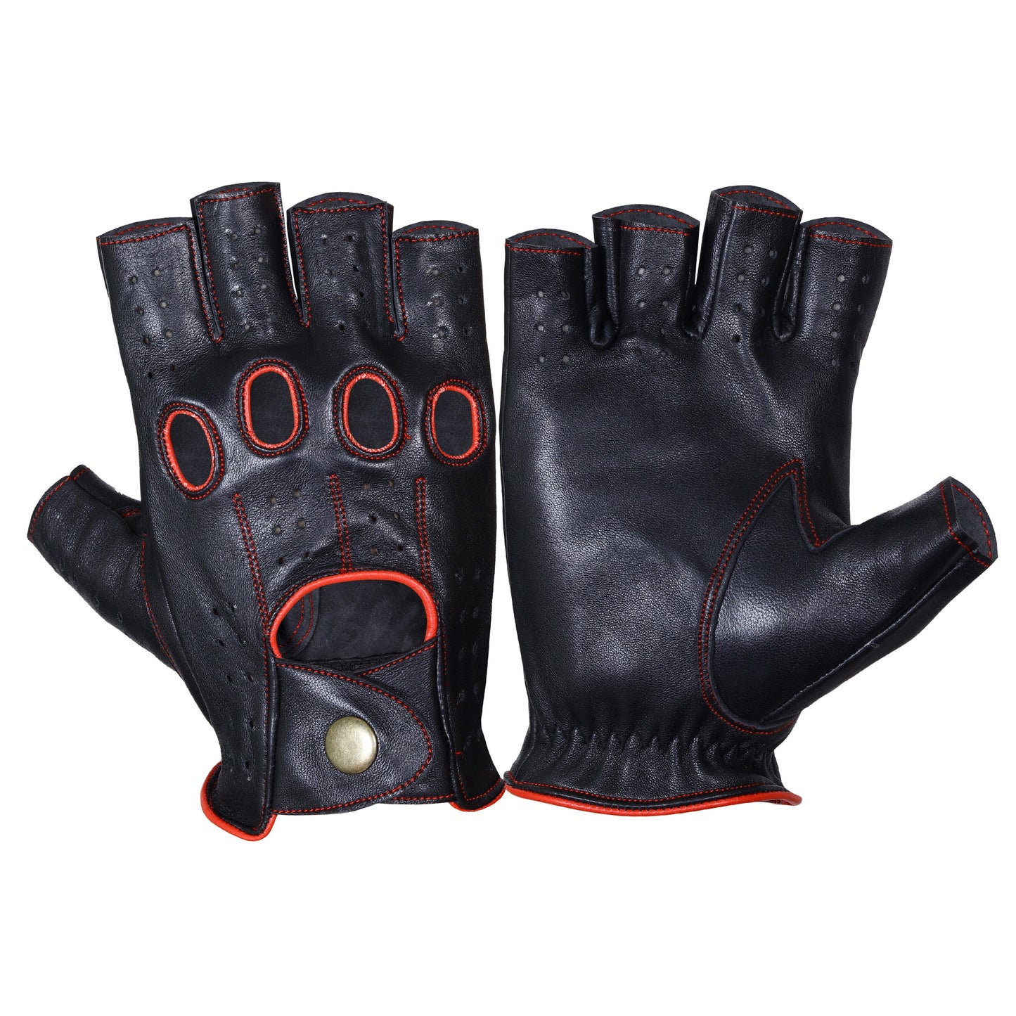 Black Red Half Finger Knuckle Driving Gloves Lambskin Leather Gloves