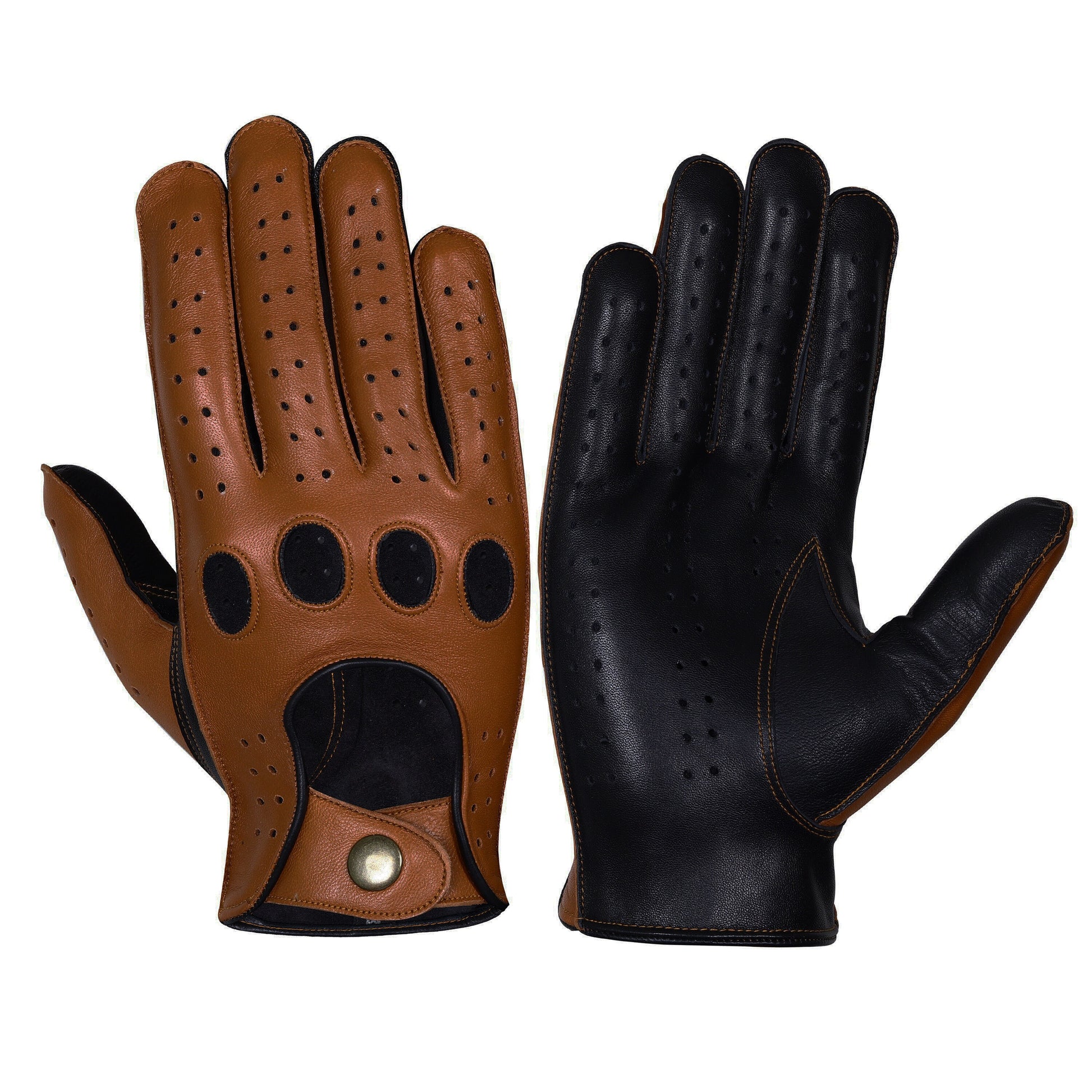 Brown Black Lambskin Knuckle Leather Gloves