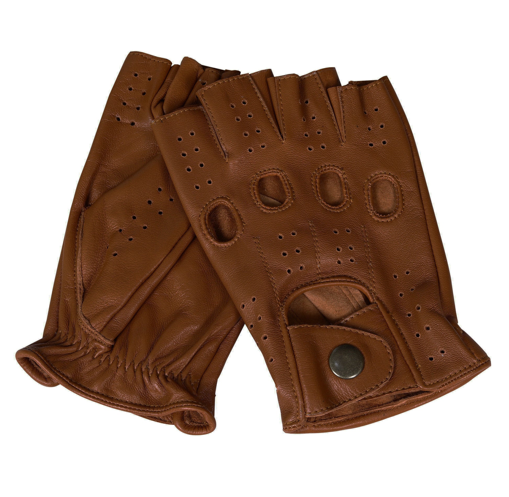 Dark Brown Half Finger Lambskin Leather Gloves
